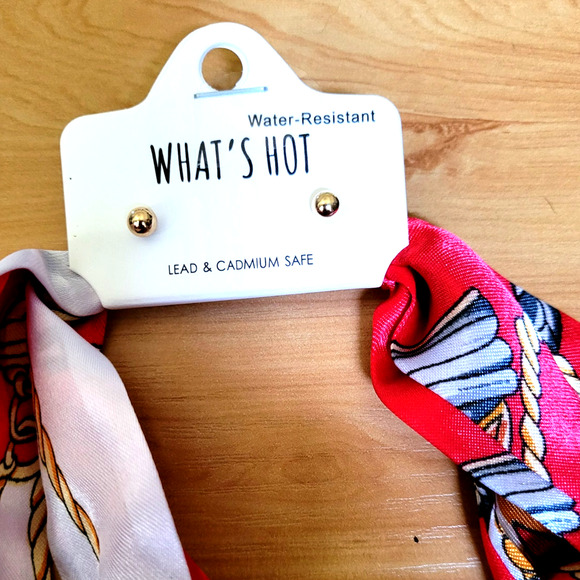 Red White Knotted Scarf Necklace with Heart, Cross, and Bow Charms Game Day - Picture 3 of 3